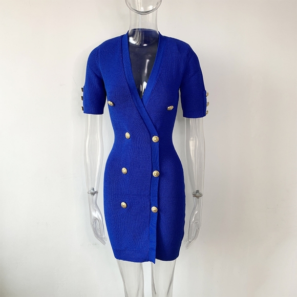 Blue NWT UNBRANDED Front Button Wrap Mini Dress - Picture 1 of 5